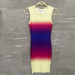 Sleeveless Ombre Midi Dress in Yellow with Pink & Purple Gradient